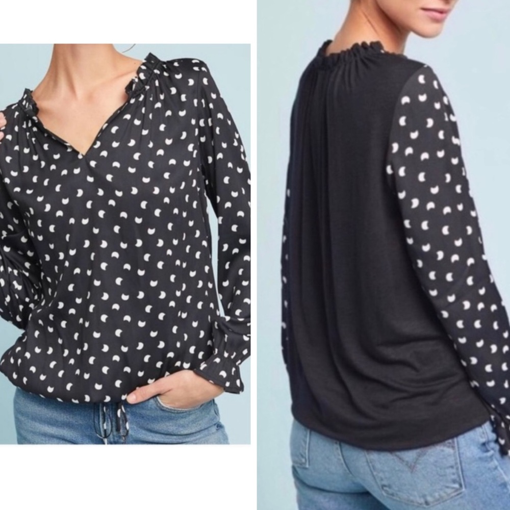 Dolan Anthropologie Left Coast Top Medium Ruffle Sleeve Moon M Black Blouse